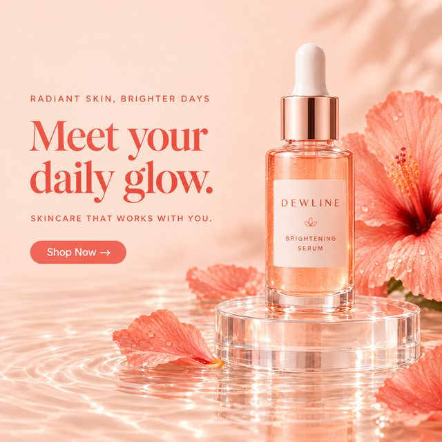 Square skincare advert with the headline Meet your daily glow and a Shop Now button